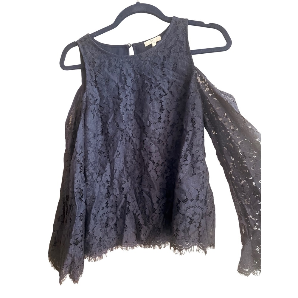 Joie Navy Blue‎ Floral Lace Cold Shoulder Blouse Long Sleeve Small